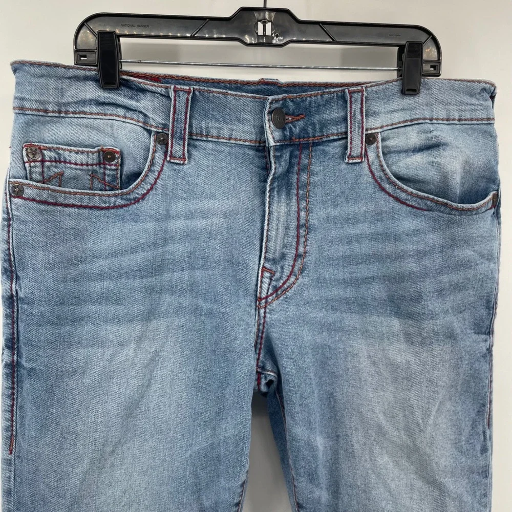 True Religion Ricky Jeans Mens 36 Blue Relaxed Straight Contrast Red Stitching